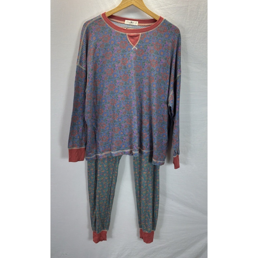 Natural Life Mix and Match Waffle Pajama Top Purple/Green Floral Bouquets Sz M